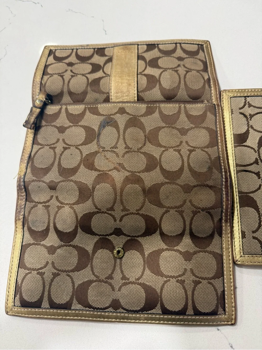 Coach Brown Signature Canvas Wallet with Gold Trim